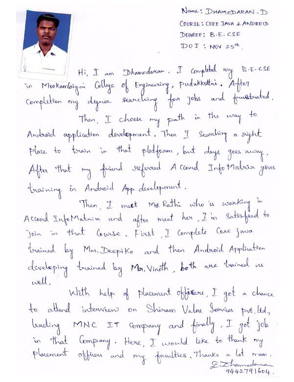 JAVA Student Testimonial