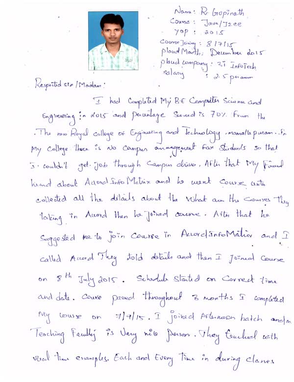 JAVA Student Testimonial