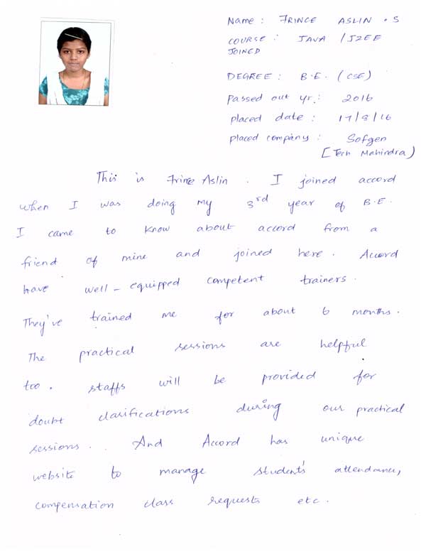 JAVA Student Testimonial