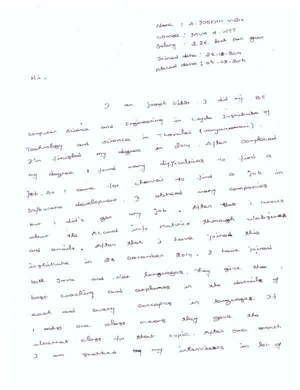 JAVA Student Testimonial