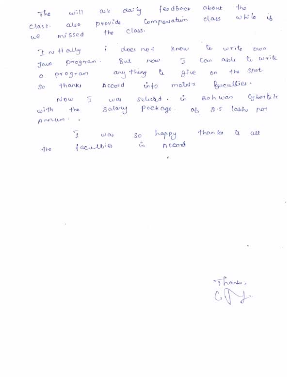 JAVA Student Testimonial