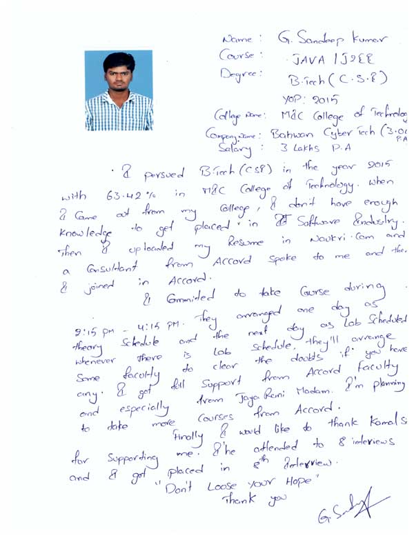 JAVA Student Testimonial