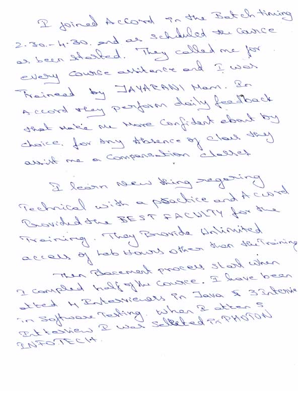 JAVA Student Testimonial