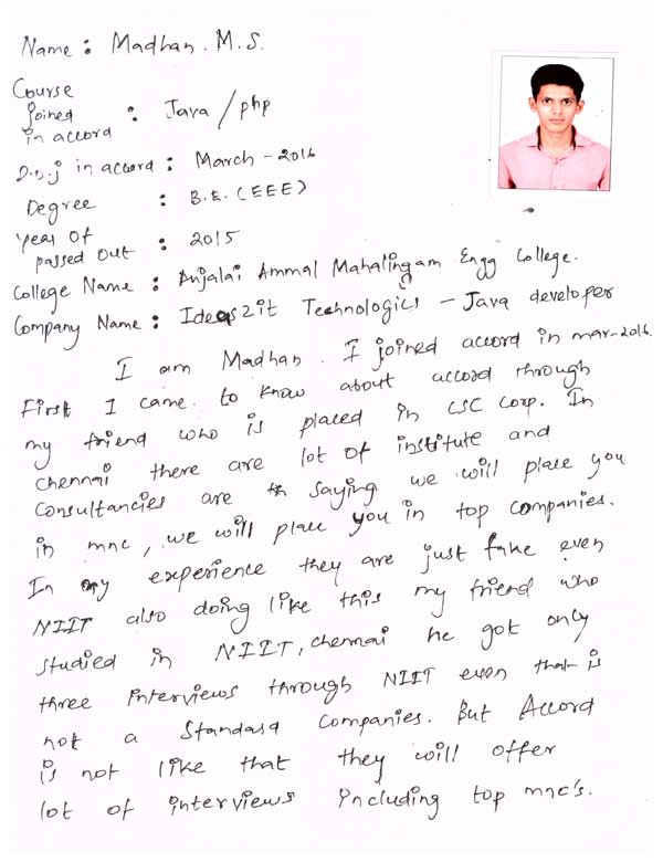 JAVA Student Testimonial