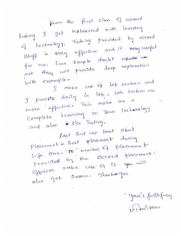 JAVA Student Testimonial