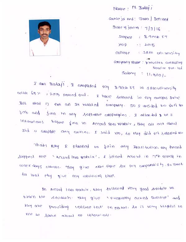 JAVA Student Testimonial