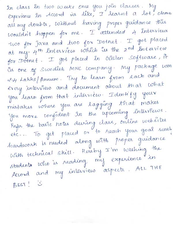 JAVA Student Testimonial